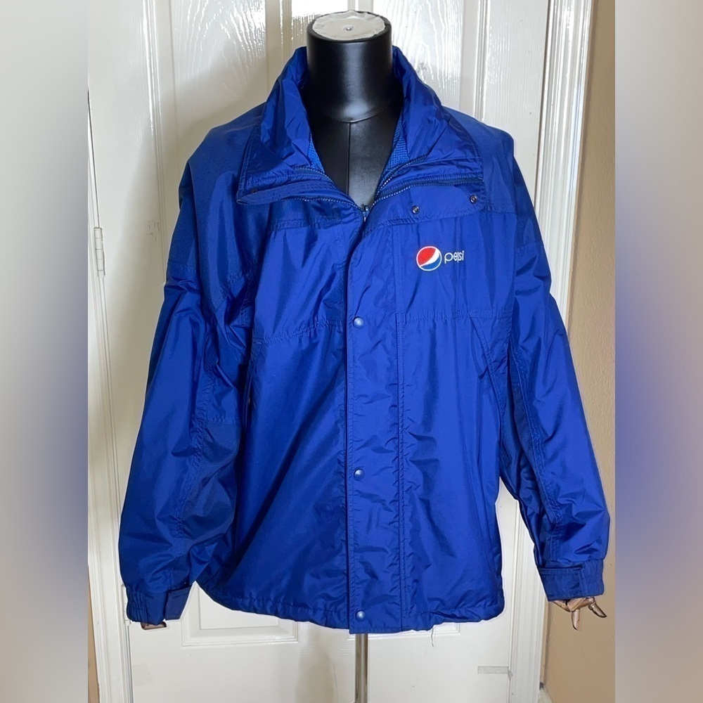 Pepsi Cola Jacket Adult XLarge Navy Full Zip Hooded Lined Aramark Uniform Coat 